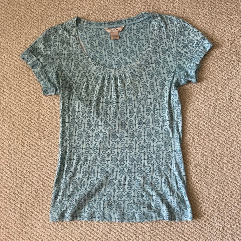 Arizona Jean Company 100% Cotton Scoop Neck T-Shirt Blouse Blue Y2K 2005 VEUC